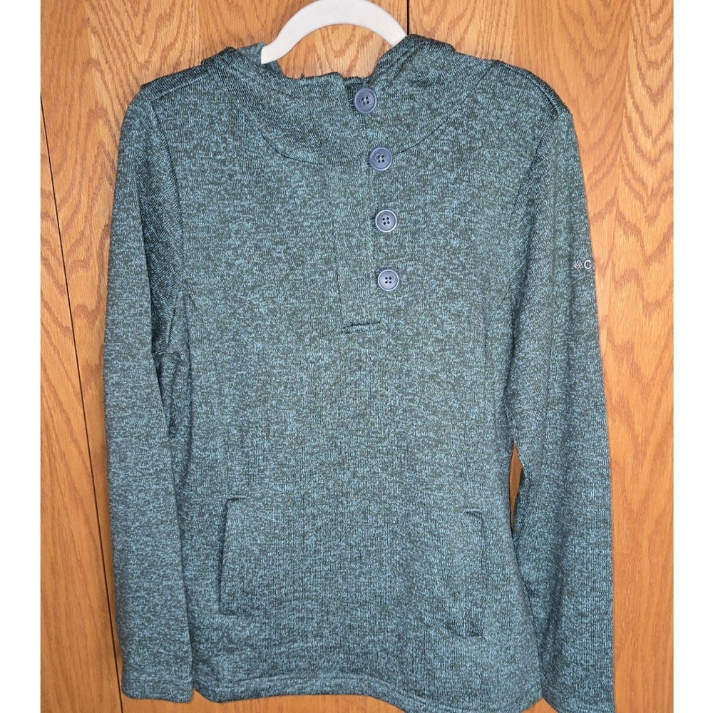 Columbia Womens Teal Marled Sweater Fleece Henley Hoodie Large